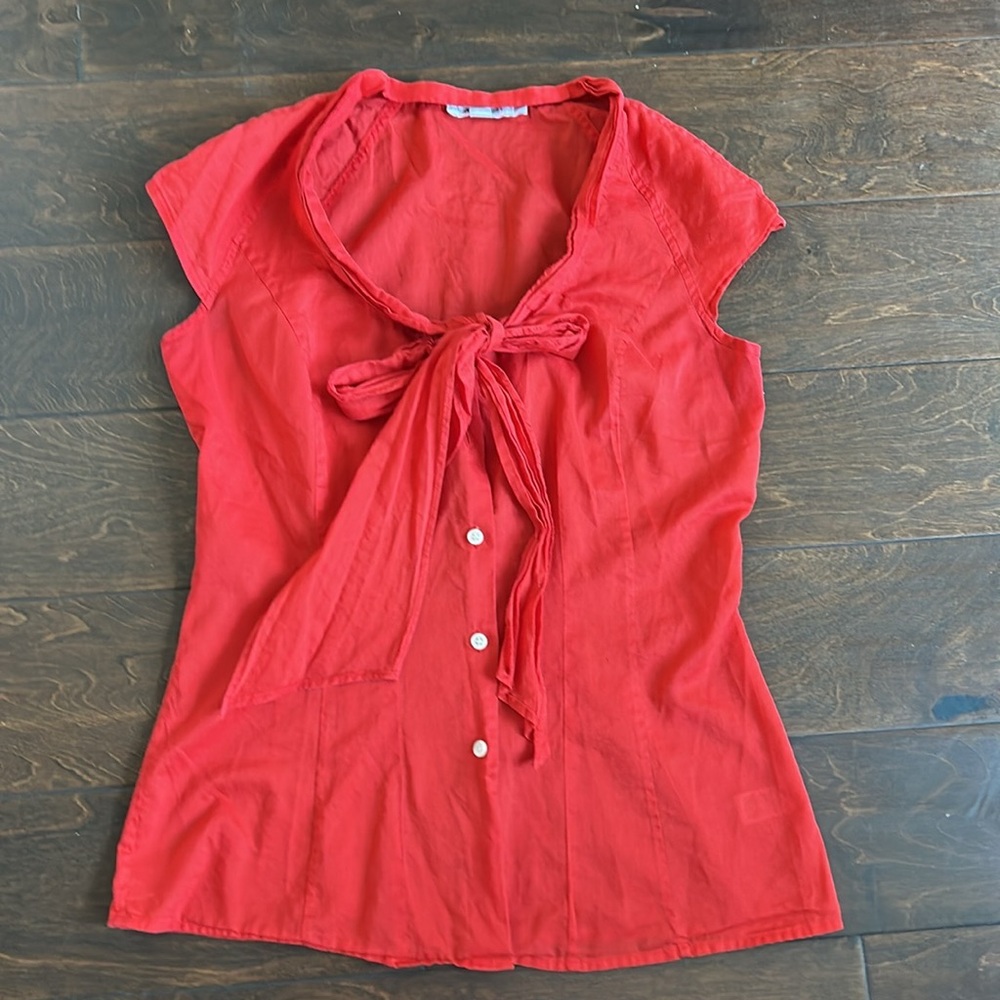Calvin Klein Womens Blouse Red Cotton Sz XS ST2125